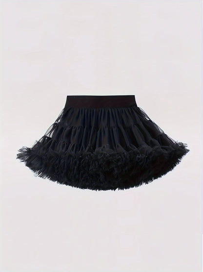 Girls Stunning & Cute Layered Ruffle Tutu Mesh Stage Performance Skirt For Birthday Party