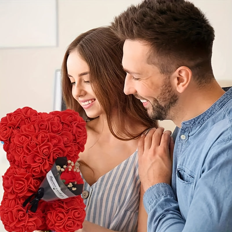 Romantic Artificial Rose Bear Gift - Perfect for Any Occasion, Includes Elegant Gift Box, Red/Black