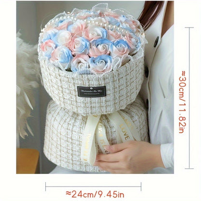 Eternal Ice Blue Rose Bouquet - Perfect Gift for Her, Anniversary, Birthday, Valentine's Day & Mother's Day | Dried Flower Arrangement in Decorative Basket | Ideal for Home Decor, Bedroom Accent | No Vase Included