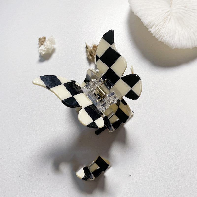 Simple Retro Black And White Checkerboard Series Hairpin