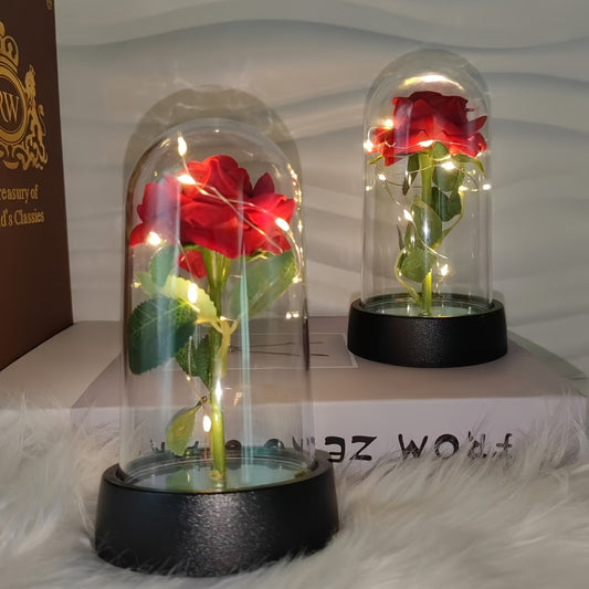 Eternal LED Rose in Glass Dome - Romantic Acrylic Artificial Flower, Perfect for Mother's Day, Weddings, Valentine's, Anniversaries, Christmas & Birthdays