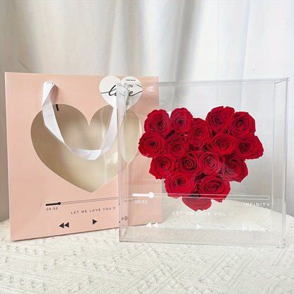 Eternal Love Heart: 16pcs Forever Flowers Box - Preserved Roses in Clear Acrylic - Perfect Gift for Her, Wife, Mom on Valentine's, Mother's Day & Birthdays