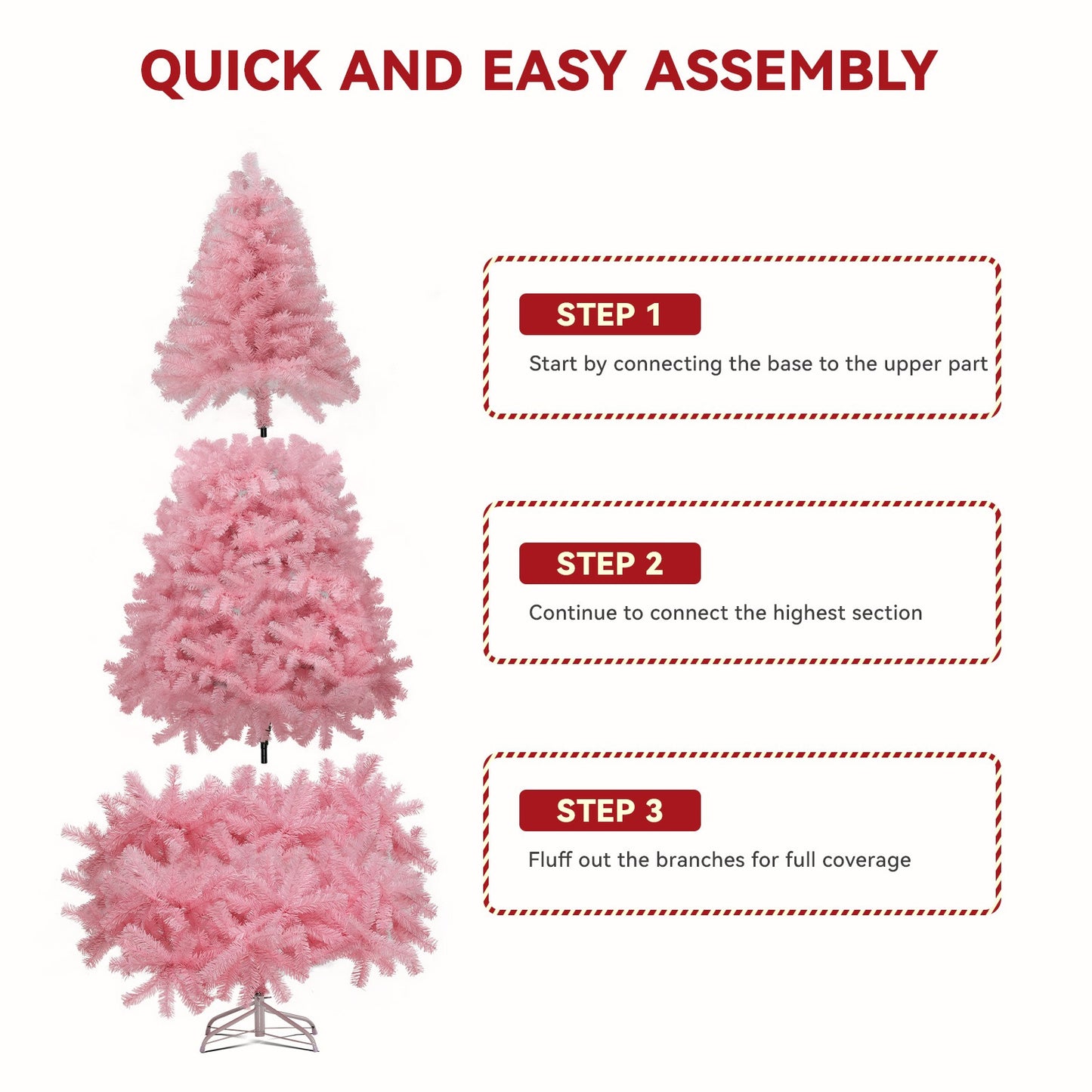 Christmas Tree 6ft, Pink Artificial Christmas Tree with 800 Tips Xmas 180CM Tree Foldable Metal Stand for Indoor Outdoor Holiday Decorations