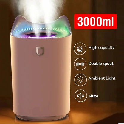 3L Ultrasonic Aromatherapy Diffuser with LED Light- Double Nozzle for Essential Oils Air diffuser Humidificadores Difusor Smell