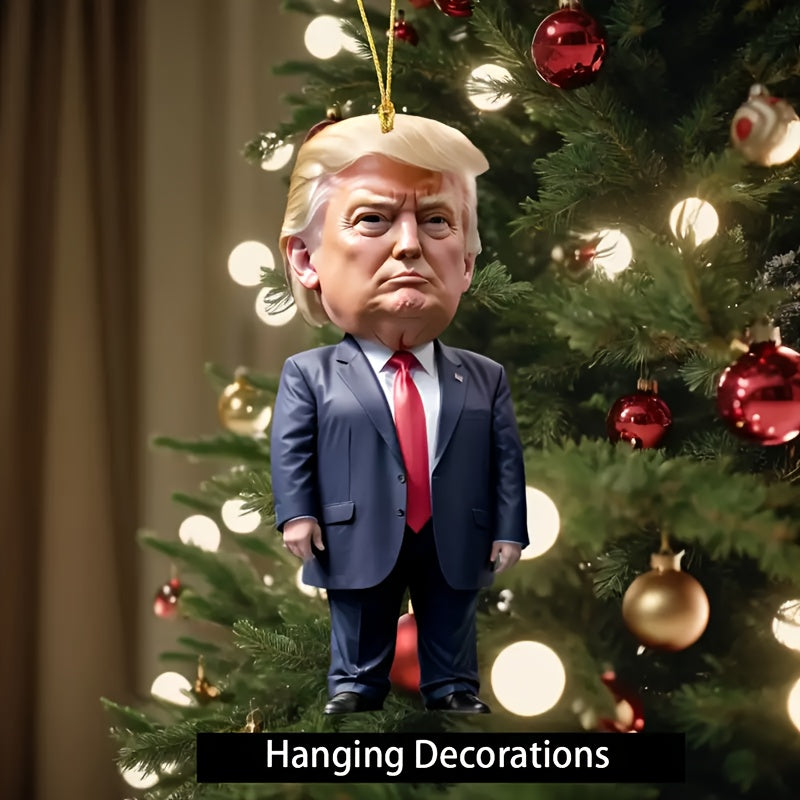 Trump-Inspired Acrylic Christmas & Halloween Decor - Sparkling Hanging Ornaments for Car and Tree, Perfect Holiday Gift Idea