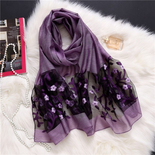 new brand women scarf fashion hollow Embroidery silk scarves lady shawls and wraps spring summer sunscreen beach stoles