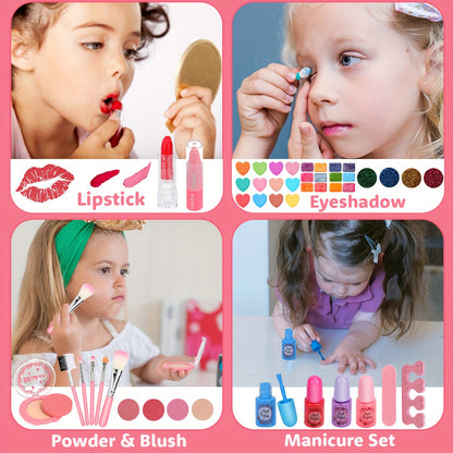 54PCS Kids Makeup Kit for Girl, Washable Kids Makeup Kit Girl Toys, Real Little Girls Makeup Kit for Kids 4-12, Birthday Gifts Christmas Toys for Girls 4 5 6 7 8 9 Year Old