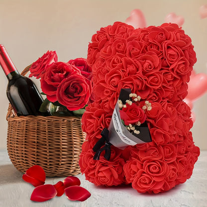 Romantic Artificial Rose Bear Gift - Perfect for Any Occasion, Includes Elegant Gift Box, Red/Black