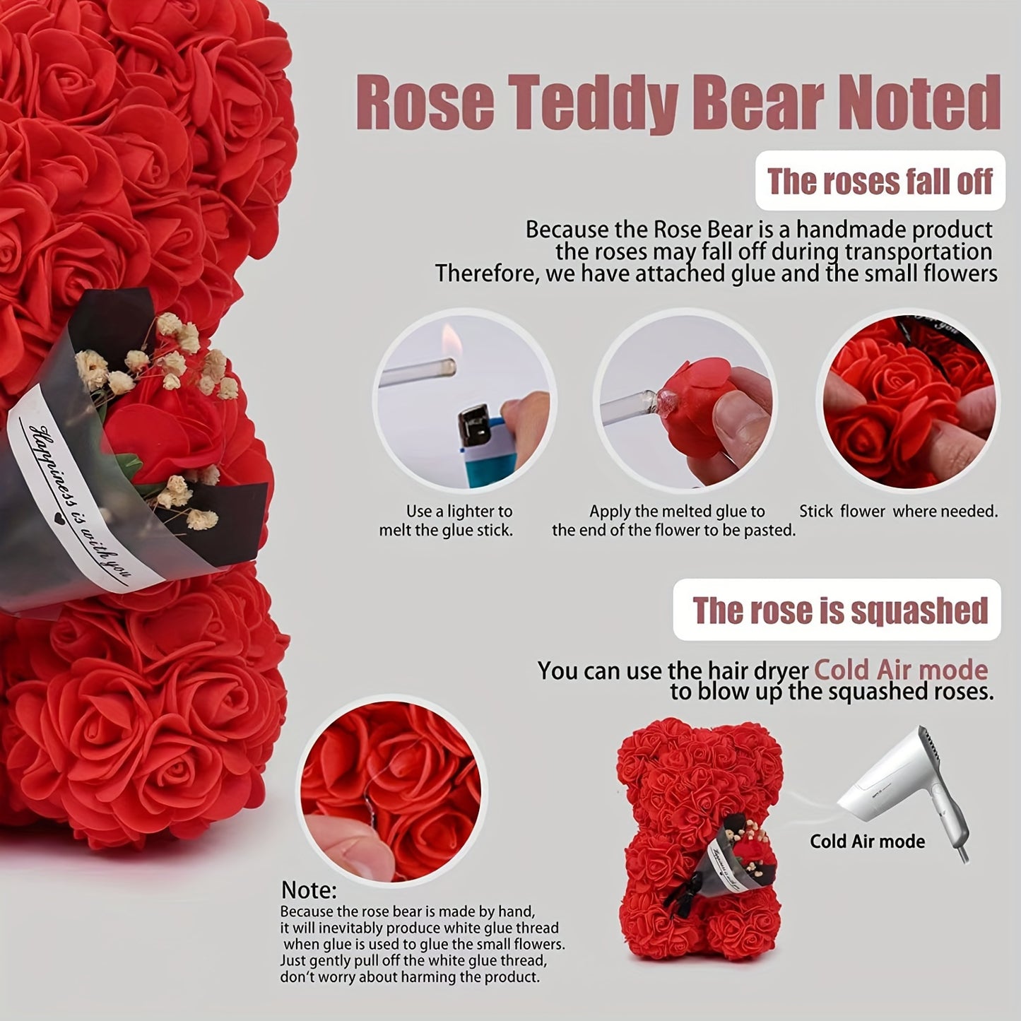 Romantic Artificial Rose Bear Gift - Perfect for Any Occasion, Includes Elegant Gift Box, Red/Black