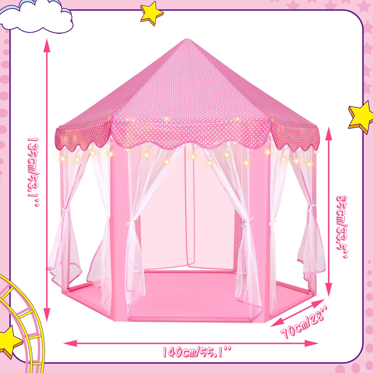 Light Up Tent Pink Fairy Princess Large House Indoor Outdoor