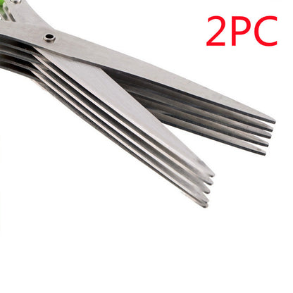 Multifunctional Multi-layer Green Onion Scissors Stainless Steel Onion Cutting Knife Herb Seaweed Spice Scissors Kitchen Scissor Kitchen Gadgets