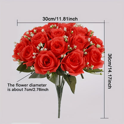 A 18 Head Simulated Rose Bouquet, Rose Silk Flower, Wedding Room Hand-held Flower Decoration, Fake Flower Suitable for Home Weddings