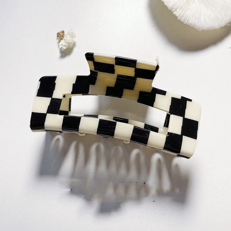 Simple Retro Black And White Checkerboard Series Hairpin