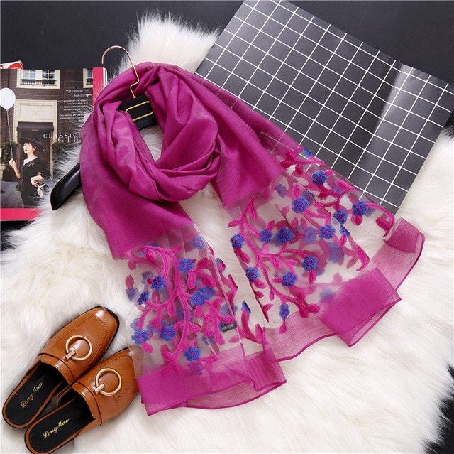 new brand women scarf fashion hollow Embroidery silk scarves lady shawls and wraps spring summer sunscreen beach stoles