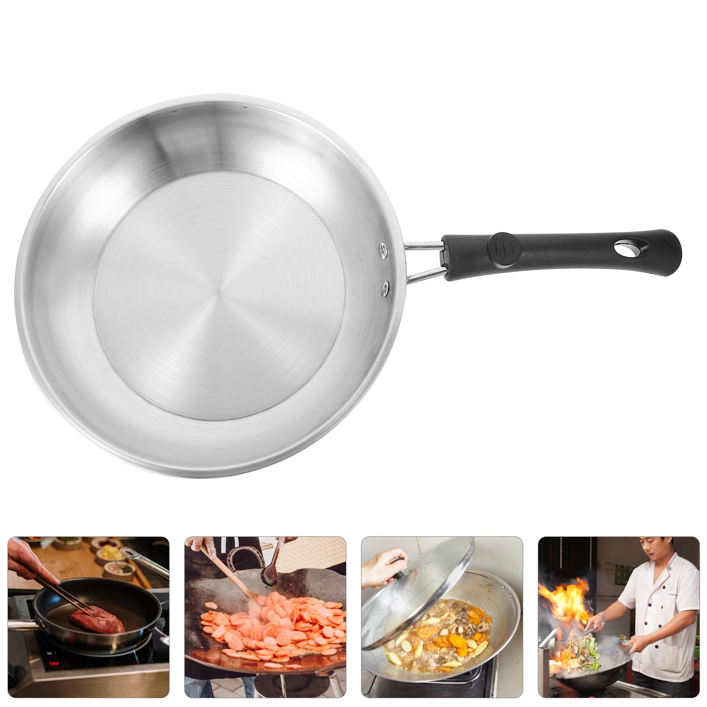 22cm Stainless Steel Frying Pan Non-stick Steak Wok Pan Saucepan Cooking Pot For Gas Stove Kitchen Cookware