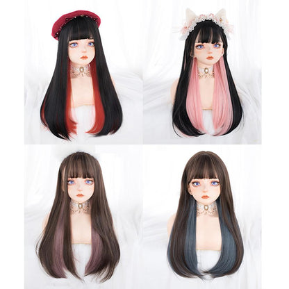 Wig Female Net Red Daily Hanging Ears Dye Long Straight Hair