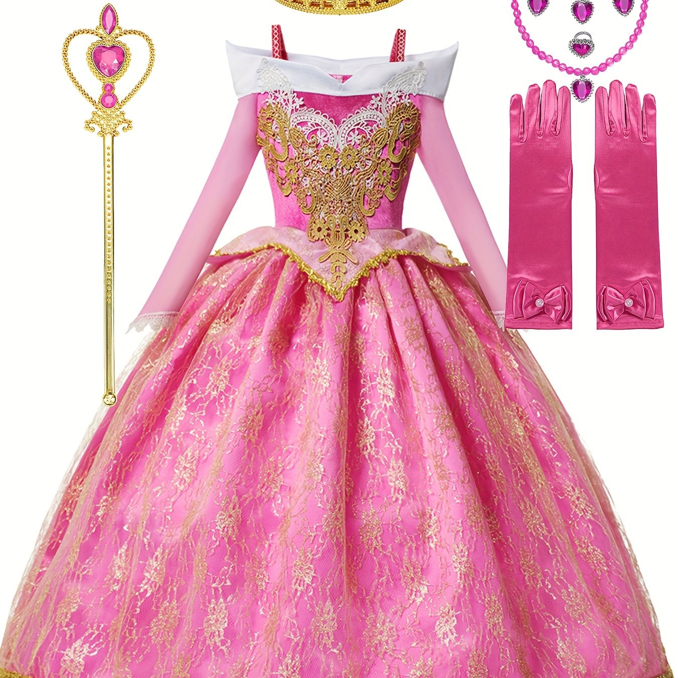 Girls Princess Set Sweet Long Sleeve Princess Dress Clothes For Birthday Christmas Halloween Gift