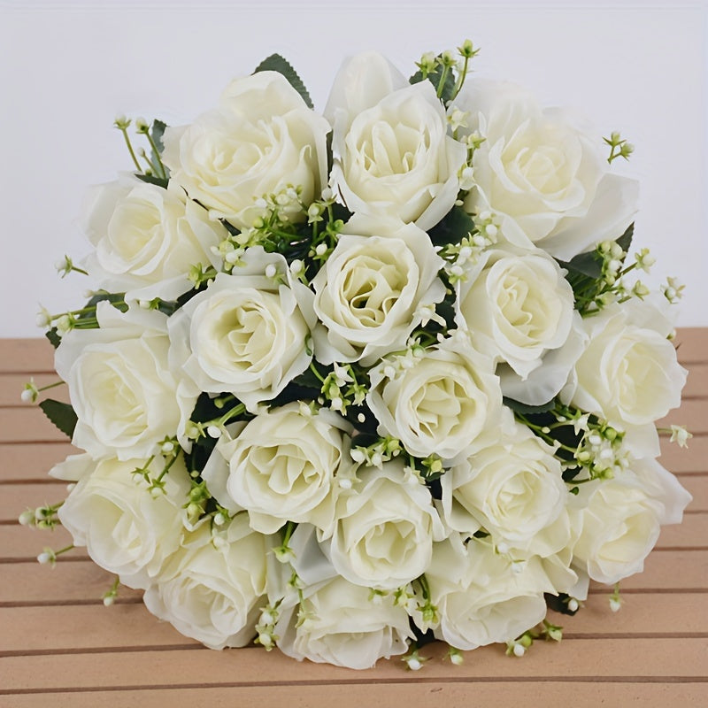 A 18 Head Simulated Rose Bouquet, Rose Silk Flower, Wedding Room Hand-held Flower Decoration, Fake Flower Suitable for Home Weddings