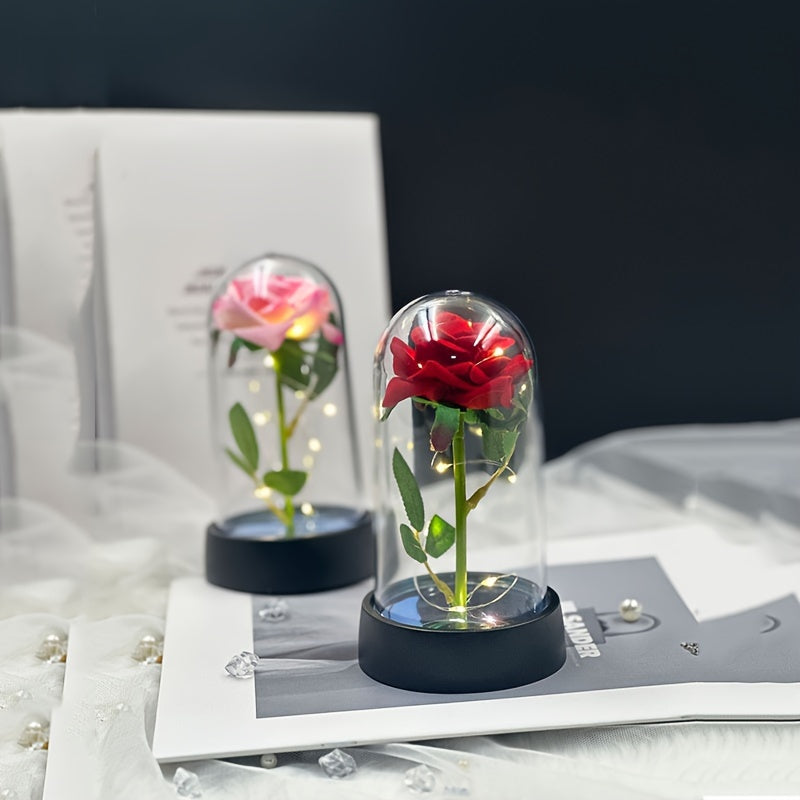 Eternal LED Rose in Glass Dome - Romantic Acrylic Artificial Flower, Perfect for Mother's Day, Weddings, Valentine's, Anniversaries, Christmas & Birthdays