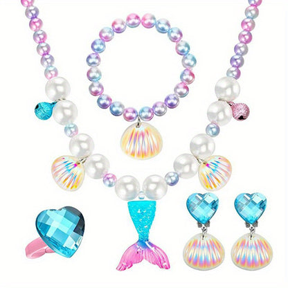 Mermaid Necklace Bracelet Set Mermaid Jewelry Kit Included Shell Necklace Bracelet Ring Earrings For Mermaid Party Costume Jewelry Supplies, As Halloween, Christmas Gift