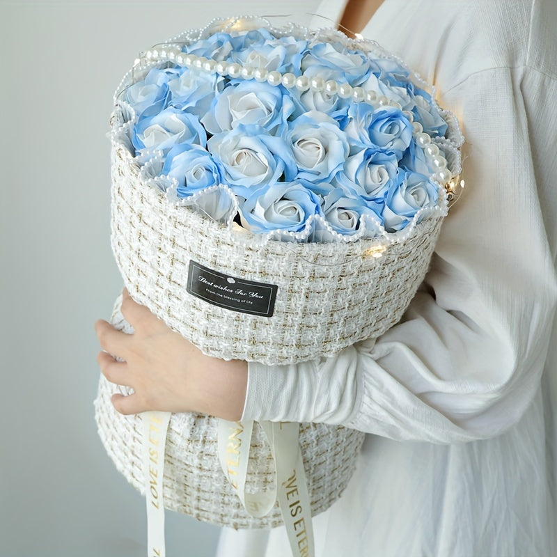 Eternal Ice Blue Rose Bouquet - Perfect Gift for Her, Anniversary, Birthday, Valentine's Day & Mother's Day | Dried Flower Arrangement in Decorative Basket | Ideal for Home Decor, Bedroom Accent | No Vase Included