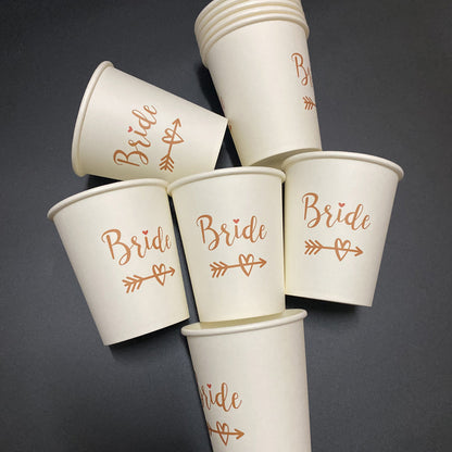 Wedding Party Bride Disposable Paper Cup Arrow Love White Paper Cup