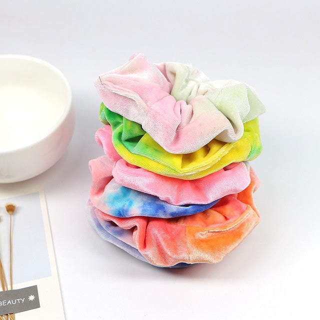 Rainbow color fleece hair ring