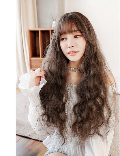 Wig female long curly hair big wave Korean hair fashion jiafa corn hot chemical fiber wig headgear