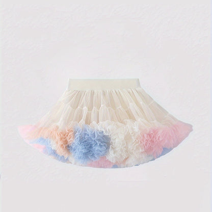 Girls Stunning & Cute Layered Ruffle Tutu Mesh Stage Performance Skirt For Birthday Party