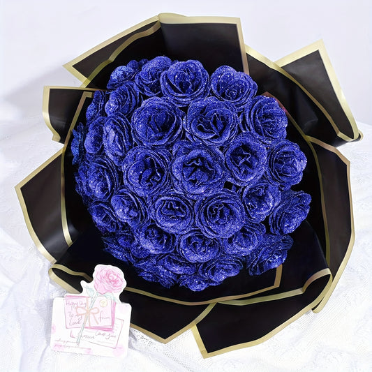 Everlasting Glitter Rose Bouquet - 12 Shiny Artificial Roses for DIY, Perfect for Valentine's Day, Anniversaries, Engagements & Weddings