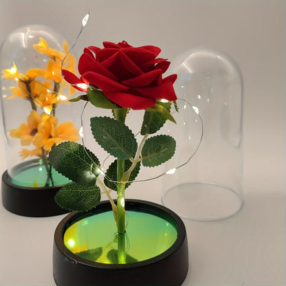 Eternal LED Rose in Glass Dome - Romantic Acrylic Artificial Flower, Perfect for Mother's Day, Weddings, Valentine's, Anniversaries, Christmas & Birthdays