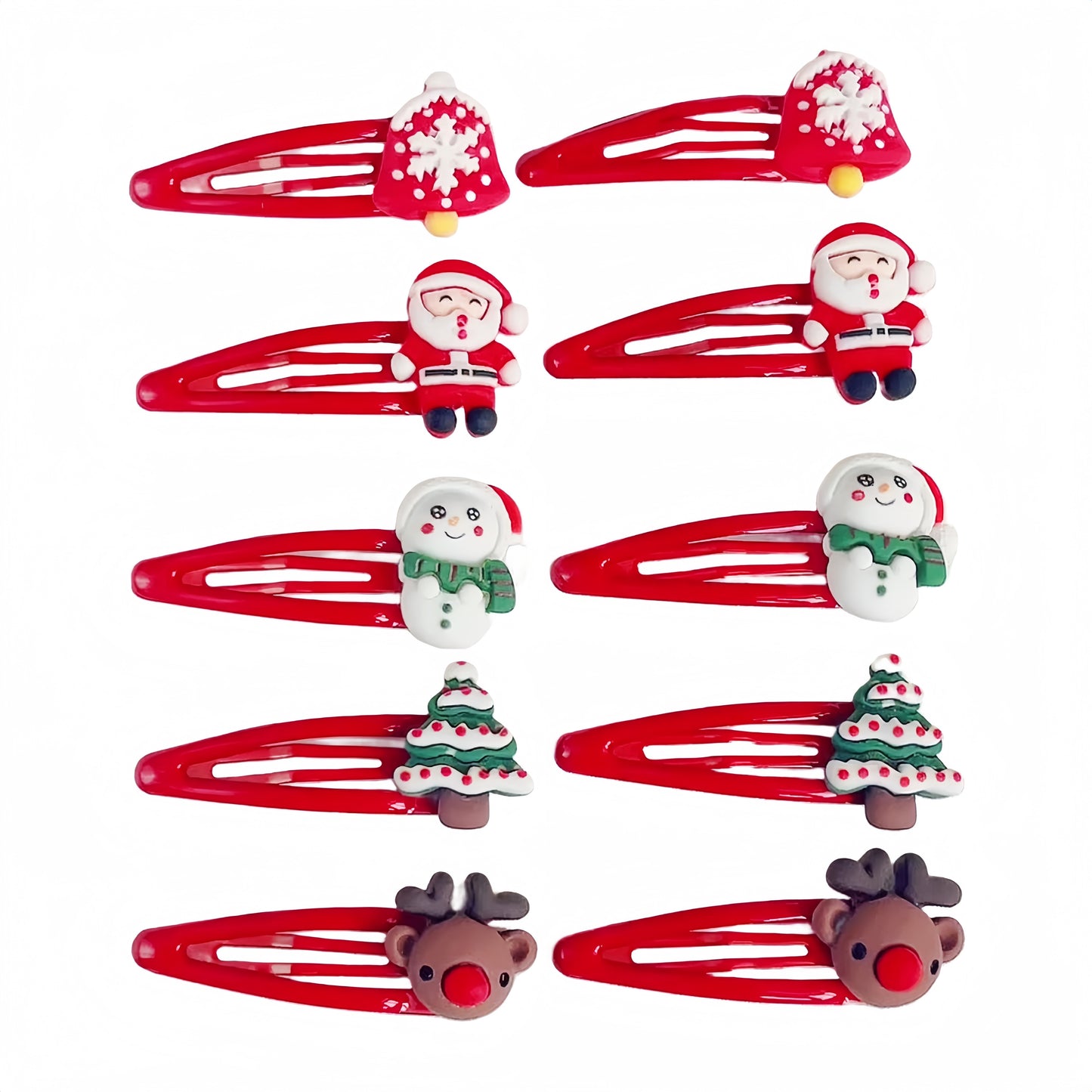 10pcs Christmas Hair Clip Set - Cute Santa, Reindeer & Snowman Designs | PVC Snap Barrettes for Girls | Festive Holiday Hair Accessories