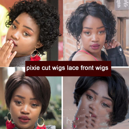 Wig Pixie Real Hair Front Lace