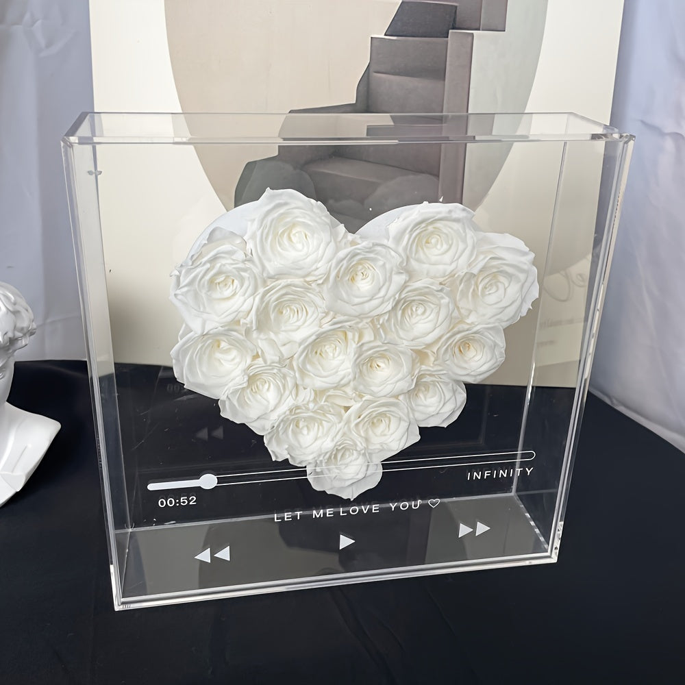 Eternal Love Heart: 16pcs Forever Flowers Box - Preserved Roses in Clear Acrylic - Perfect Gift for Her, Wife, Mom on Valentine's, Mother's Day & Birthdays