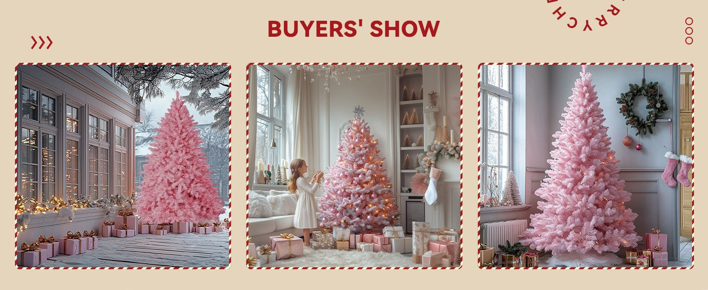 Christmas Tree 6ft, Pink Artificial Christmas Tree with 800 Tips Xmas 180CM Tree Foldable Metal Stand for Indoor Outdoor Holiday Decorations