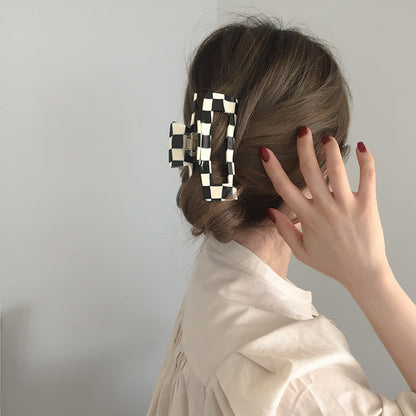 Simple Retro Black And White Checkerboard Series Hairpin