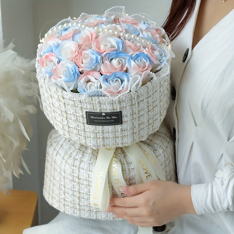 Eternal Ice Blue Rose Bouquet - Perfect Gift for Her, Anniversary, Birthday, Valentine's Day & Mother's Day | Dried Flower Arrangement in Decorative Basket | Ideal for Home Decor, Bedroom Accent | No Vase Included