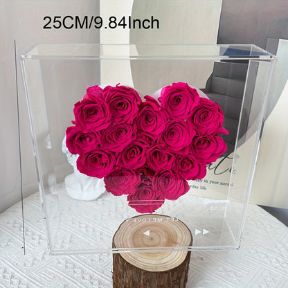 Eternal Love Heart: 16pcs Forever Flowers Box - Preserved Roses in Clear Acrylic - Perfect Gift for Her, Wife, Mom on Valentine's, Mother's Day & Birthdays