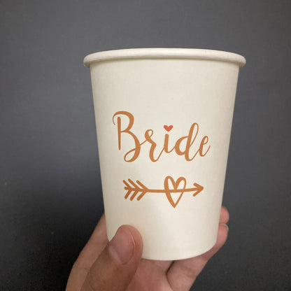 Wedding Party Bride Disposable Paper Cup Arrow Love White Paper Cup