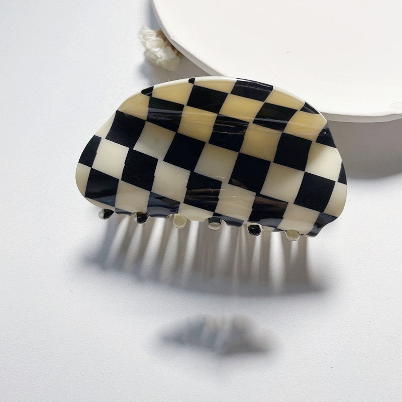 Simple Retro Black And White Checkerboard Series Hairpin