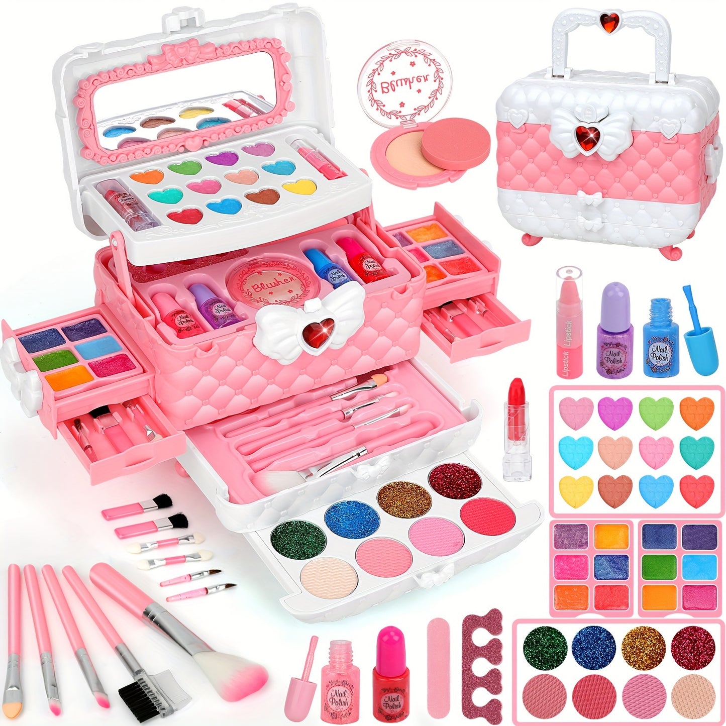 54PCS Kids Makeup Kit for Girl, Washable Kids Makeup Kit Girl Toys, Real Little Girls Makeup Kit for Kids 4-12, Birthday Gifts Christmas Toys for Girls 4 5 6 7 8 9 Year Old