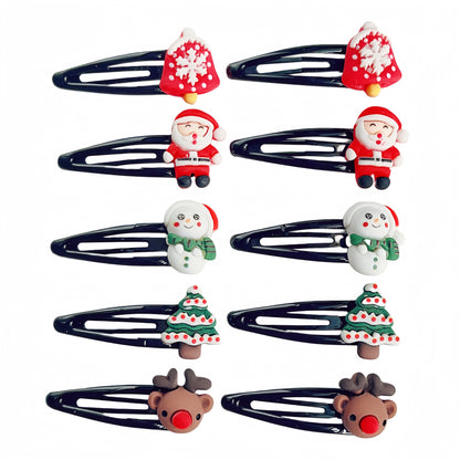 10pcs Christmas Hair Clip Set - Cute Santa, Reindeer & Snowman Designs | PVC Snap Barrettes for Girls | Festive Holiday Hair Accessories