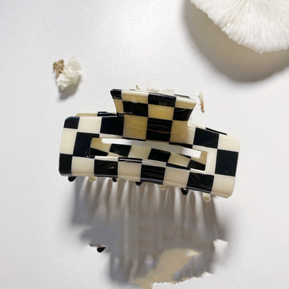 Simple Retro Black And White Checkerboard Series Hairpin