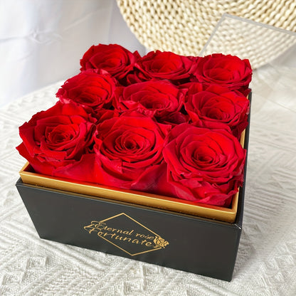 9pcs Eternal Rose Preserved Roses in a Box, Cased in White Box with Acrylic Cover - Forever Rose Box, Preserved Roses, Immortal Roses That Last A Year - Preserved Rose Flowers Decor for Delivery Prime Birthday Mothers Day Val