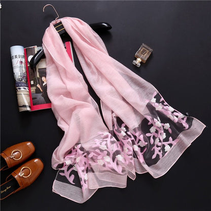 new brand women scarf fashion hollow Embroidery silk scarves lady shawls and wraps spring summer sunscreen beach stoles