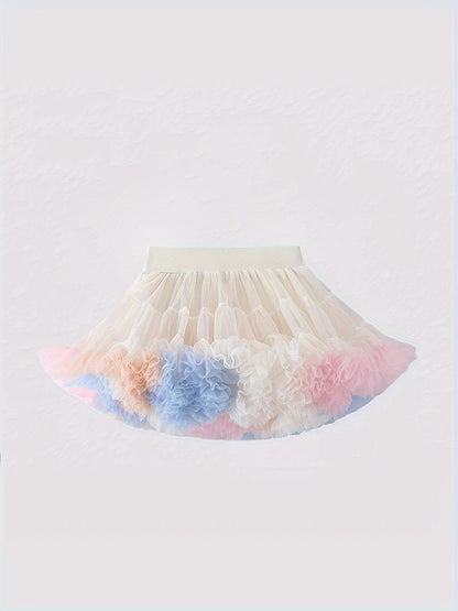 Girls Stunning & Cute Layered Ruffle Tutu Mesh Stage Performance Skirt For Birthday Party