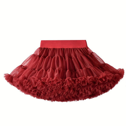 Girls Stunning & Cute Layered Ruffle Tutu Mesh Stage Performance Skirt For Birthday Party