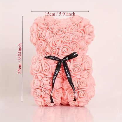 Valentine's Day Artificial Rose Bear - Handcrafted Plastic Flower Teddy Bear for Gift, Low Maintenance PVC, Ideal for Halloween, Easter, 4th of July - Rose Plant Type