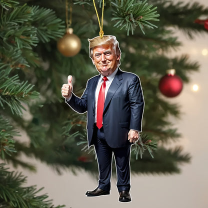 Trump-Inspired Acrylic Christmas & Halloween Decor - Sparkling Hanging Ornaments for Car and Tree, Perfect Holiday Gift Idea