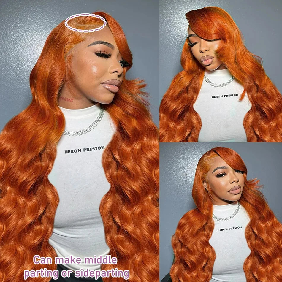 30 40Inch Orange Ginger Body Wave 13x4 HD Transparent Lace Frontal Wig Brazilian Color 13x6 Lace Front Human Hair Wigs For Women